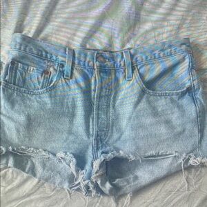 Light Blue Distressed Denim Athletic Shorts